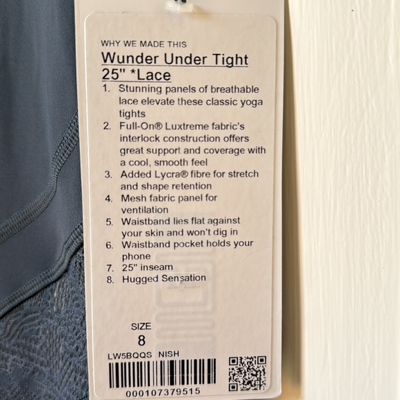 NWT Lululemon lace wunder under tight 25 size 8 - Picture 2 of 6